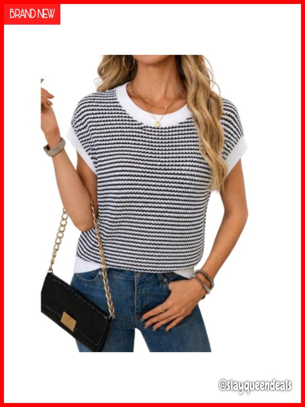 Striped Short Sleeve Sweater Vest Women Knit Cap Sleeve